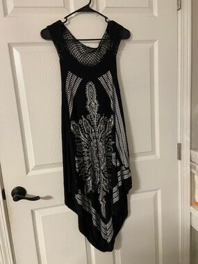 D5- TORCH Black Crochet Medallion Beachy Hawaiian Summer Dress